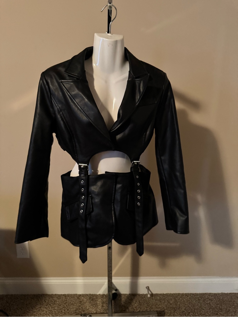 Forever 21 Black Faux Leather Jacket with Cut Out Waist